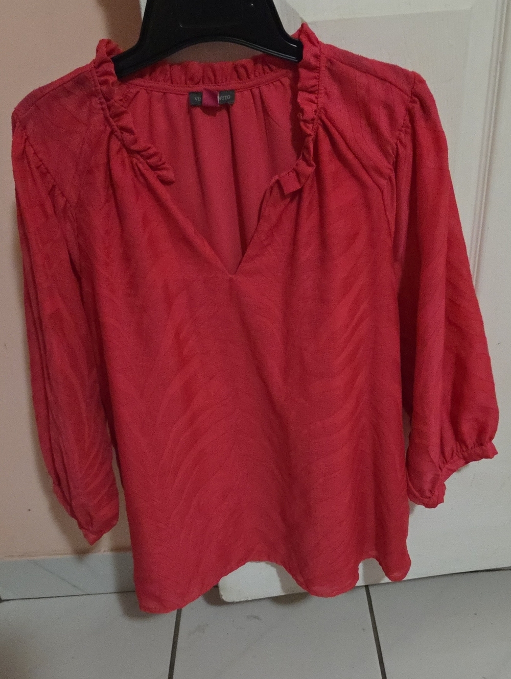 VINCE CAMUTO Pink Textured Ruffled Tie Split Hem Long Sleeve Blouse
